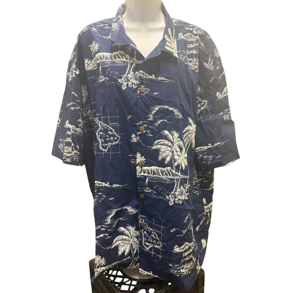 VTG Royal Creations Hawaiian Shirt Mens 4XL Button Up Aloha Palm Trees Blue big